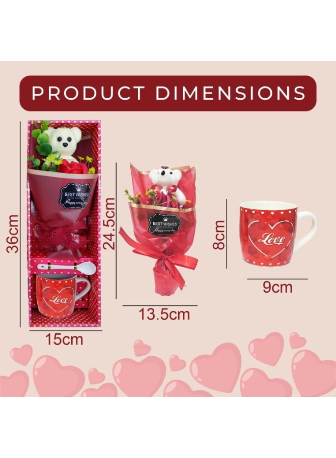 Home Smart HomeSmart Valentine’s Day Gift Set – Mug with Spoon Teddy Bear & Artificial Rose, Perfect for Couples, Anniversary, Birthday, or Special Occasion - Image 2